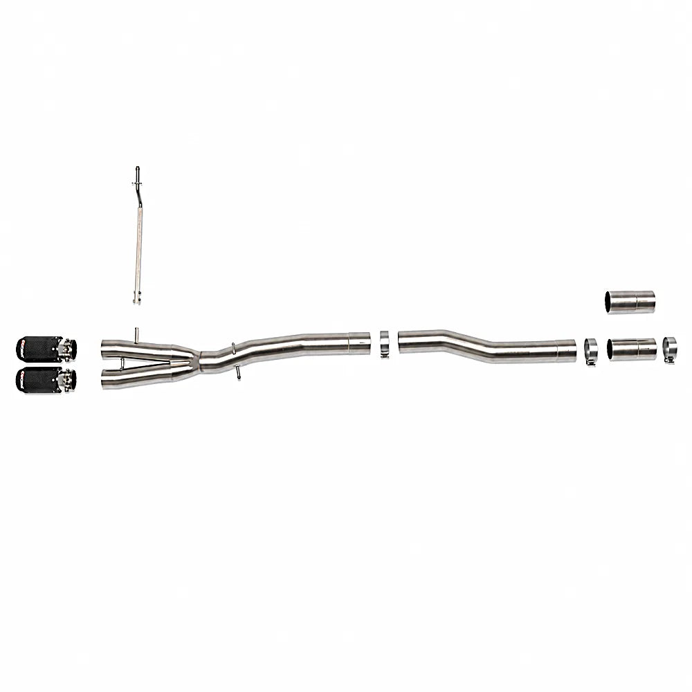 Carbon fiber exhaust tips on aFe MACH Force-Xp Mini Cooper S cat-back system