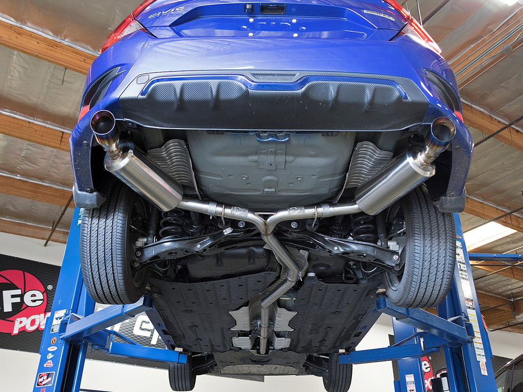 aFe POWER Takeda 16-17 Honda Civic I4-1.5L (t) 2.5-2.25in 304 SS CB Dual-Exit Exhaust Blue Tips aFe AFE49-36615-L