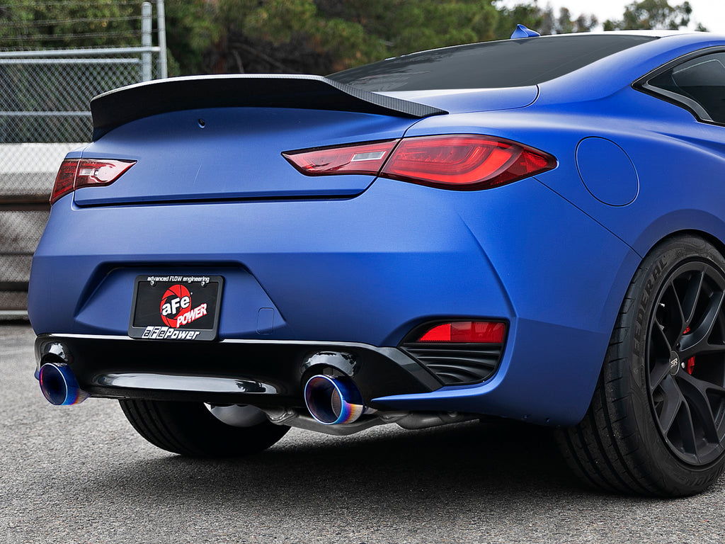 aFe POWER Takeda 2.5in 304 SS CB Exhaust w/ Blue Flame Tips 17-19 Infiniti Q60 V6-3.0L (tt) aFe AFE49-36134NM-L
