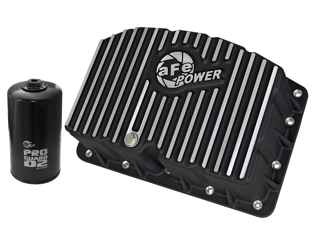 AFE Pro Series Engine Oil Pan Black w/Machined Fins; 11-16 Ford Powerstroke V8-6.7L (td) aFe AFE46-70322