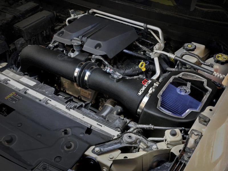 Close-up of aFe Pro 5R high-flow oiled filter - Mounted