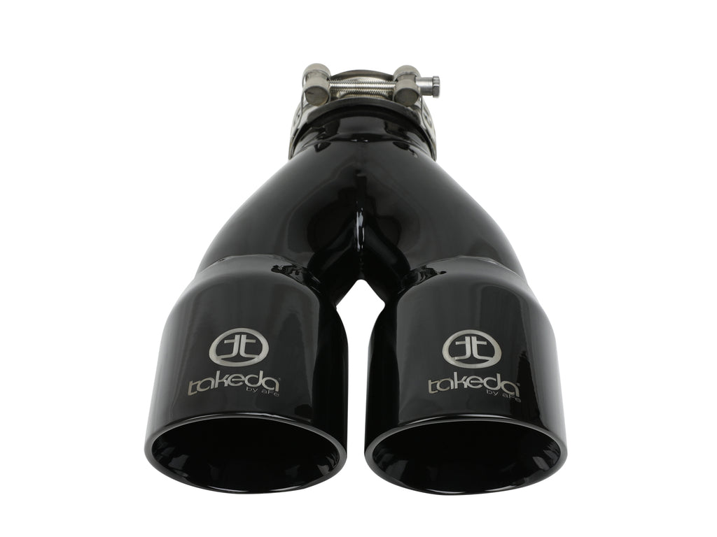 aFe Takeda 2.5in 304 Stainless Steel Clamp-on Exhaust Tip 2.5in Inlet 3in Dual Outlet - Black aFe AFE49T25364-B10