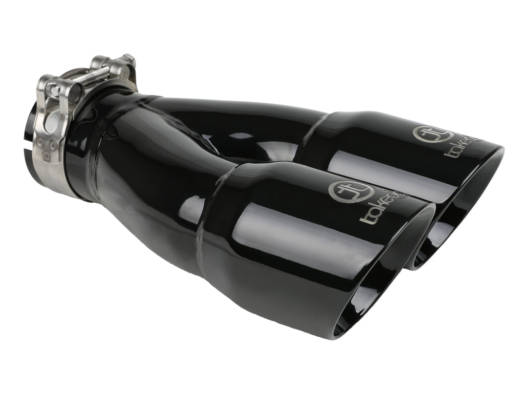 aFe Takeda 2.5in 304 Stainless Steel Clamp-on Exhaust Tip 2.5in Inlet 3in Dual Outlet - Black aFe AFE49T25364-B10