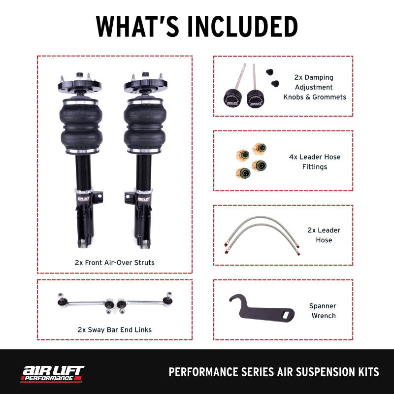 Close-up of Air Lift Performance front air strut for 2005-2014 Ford Mustang