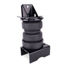 Load image into Gallery viewer, Single LoadLifter 5000 Ultimate air spring assembled to its upper bracket and steel cradle, three quarter view