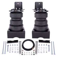Load image into Gallery viewer, Air Lift LoadLifter 5000 Ultimate kit laid out with two air springs on brackets, air line, bolts, washers and spacers