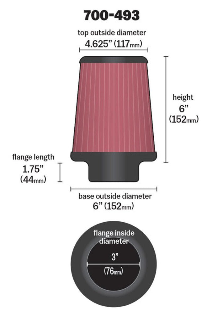 Airaid Universal Air Filter - Cone 3 x 6 x 4 5/8 x 6 - Black Ops Auto Works