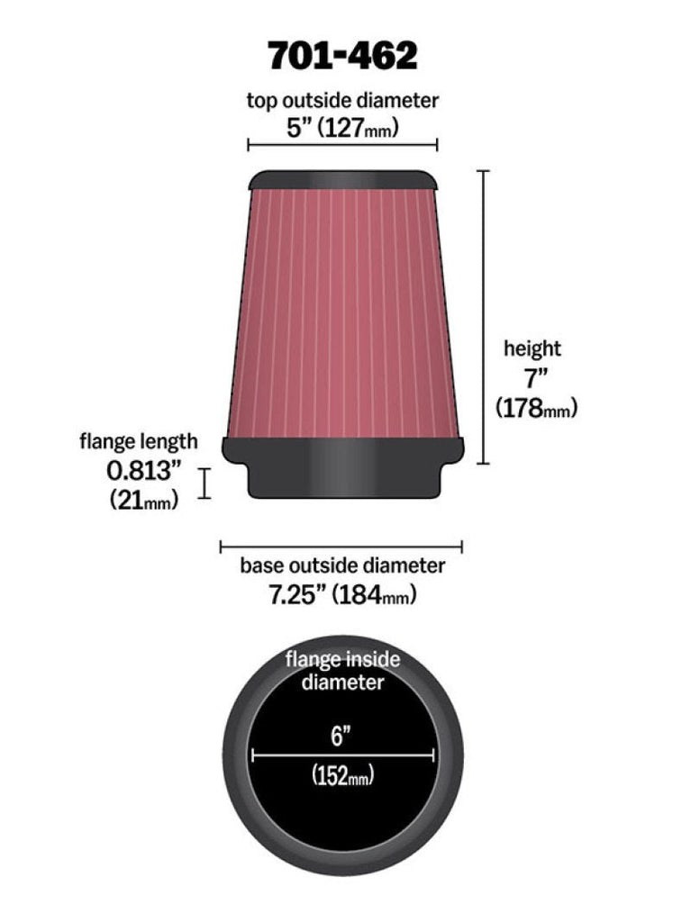 Airaid Universal Air Filter - Cone 6 x 7-1/4 x 5 x 7 - Black Ops Auto Works