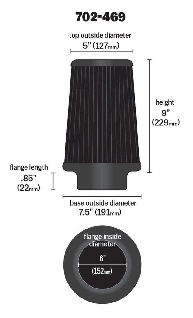 Airaid Universal Air Filter - Cone 6 x 7 1/4 x 5 x 9 - Blue SynthaMax - Black Ops Auto Works