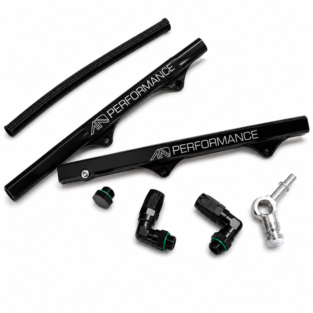 All Angles Design HEMI billet fuel rail complete kit with -8AN fittings for high-flow fuel delivery and E85 applications