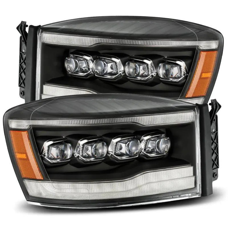 AlphaRex 06-08 Dodge Ram 1500HD NOVA LED ProjHeadlights Plank Style Blk w/Seq Signal/DRL/Amber LED - Black Ops Auto Works