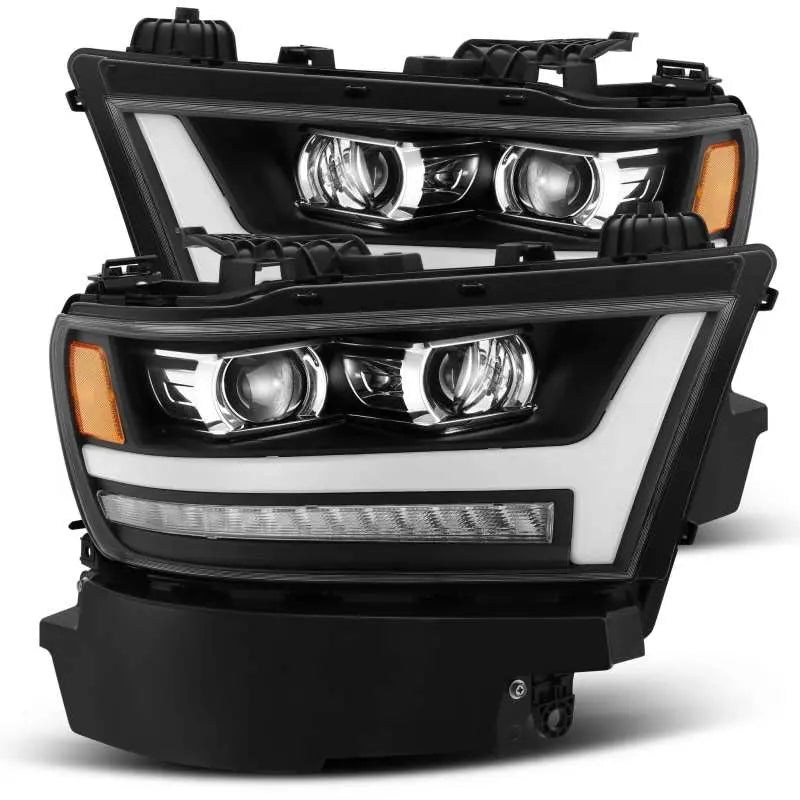 AlphaRex 19-20 Dodge Ram 1500 LUXX LED Proj Headlights Plnk Style Black w/Activ Light/Seq Signal/DRL - Black Ops Auto Works