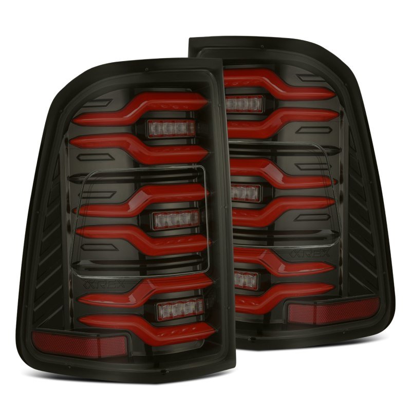 AlphaRex 19-21 Dodge Ram 1500 Luxx-Series LED Tail Lights Black/Red w/Activ Light/Seq Signal - Black Ops Auto Works