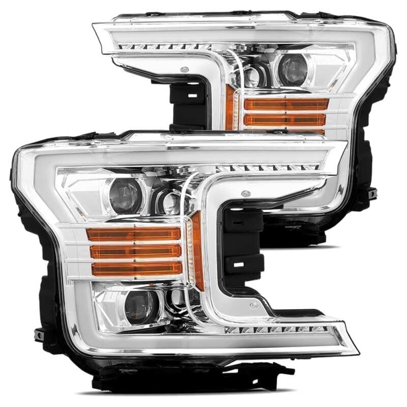 AlphaRex 18-20 Ford F-150 LUXX LED Proj Headlights Plank Style Chrome w/Activ Light/DRL - AlphaRex 880175