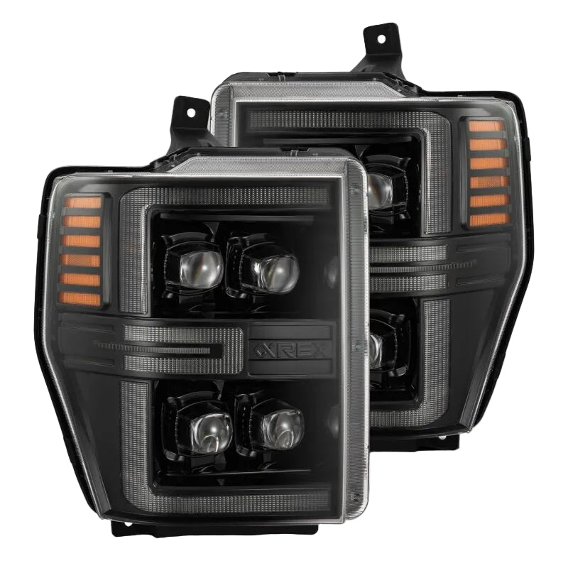 AlphaRex NOVA-Series headlight pair for 2008-2010 Ford F-250 to F-550 Super Duty, front view of both sides