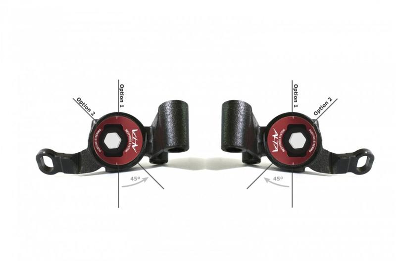 Close-up of urethane bushing and offset caster adjustment feature