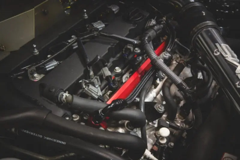 AMS Performance 08-15 Mitsubishi EVO X CNC Machined Aluminum Fuel Rail w/Pulsation Dampener - Red - Black Ops Auto Works