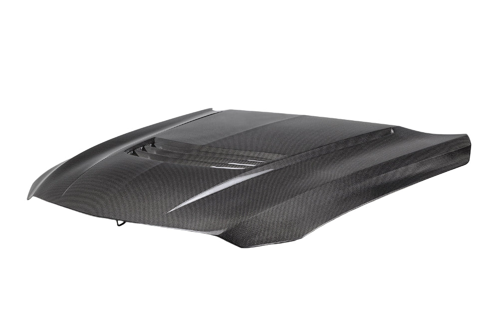 Side angle of Anderson Composites CT5-V Blackwing Type-SV carbon fiber hood