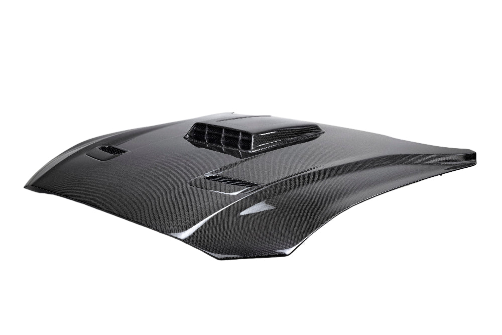 Side angle of Anderson Composites Mustang Mach 1 Type-SK double-sided hood