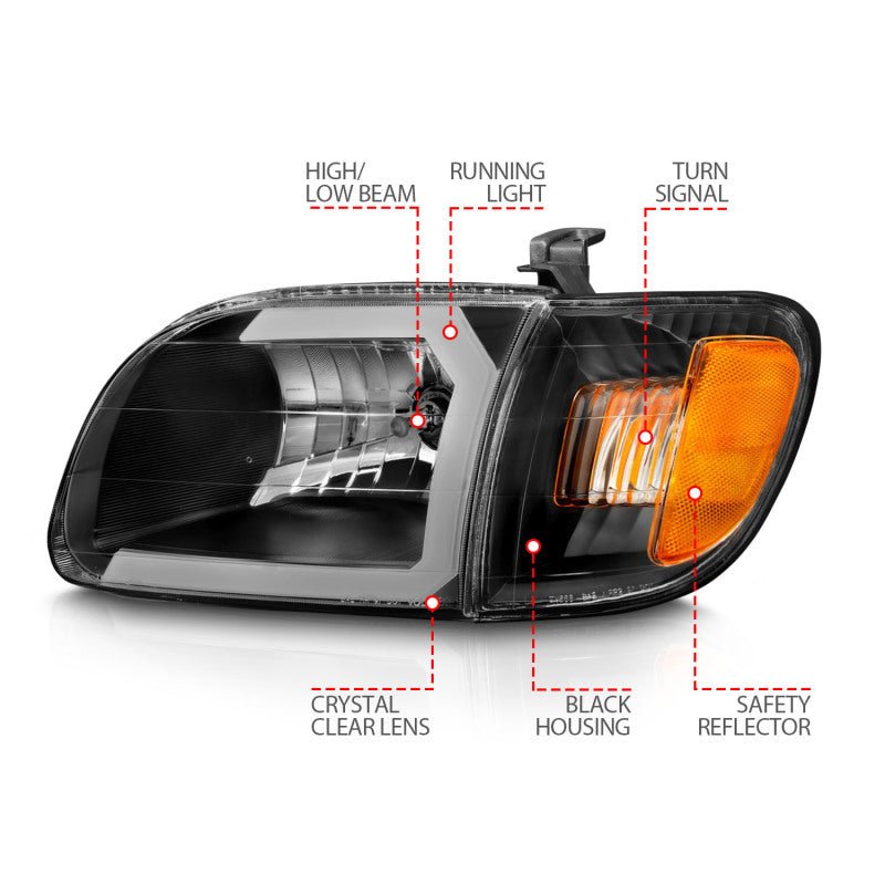 ANZO 00-04 Toyota Tundra (Fits Reg/Acc Cab Only) Crystal Headlights w/Light Bar Black w/Corner Light ANZO ANZ111579