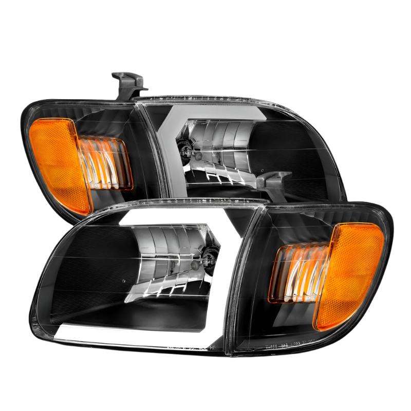 ANZO 00-04 Toyota Tundra (Fits Reg/Acc Cab Only) Crystal Headlights w/Light Bar Black w/Corner Light - Black Ops Auto Works