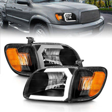Load image into Gallery viewer, ANZO 00-04 Toyota Tundra (Fits Reg/Acc Cab Only) Crystal Headlights w/Light Bar Black w/Corner Light - Black Ops Auto Works