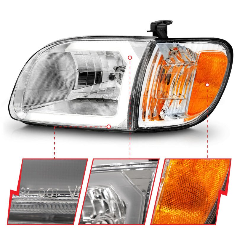 ANZO 00-04 Toyota Tundra (Reg/Acc Cab Only) Crystal Headlights w/Lgt Bar Chrome w/Corner Lights 2pc ANZO ANZ111580