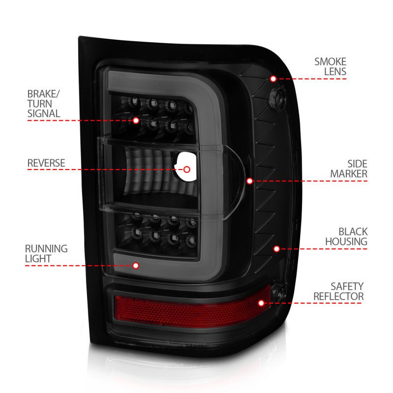 ANZO 01-11 Ford Ranger LED Taillights - Black Housing w/ Smoke Lens & Light Bar ANZO ANZ311391