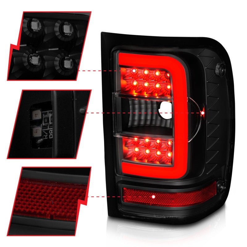 ANZO 01-11 Ford Ranger LED Taillights - Black Housing w/ Smoke Lens & Light Bar ANZO ANZ311391