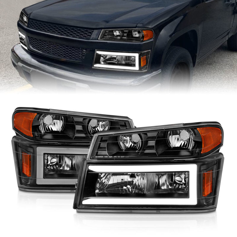 ANZO 04-12 GM Colorado/Canyon/I-Series Crystal Headlights - w/ Light Bar Black Housing 4pcs ANZO ANZ111558