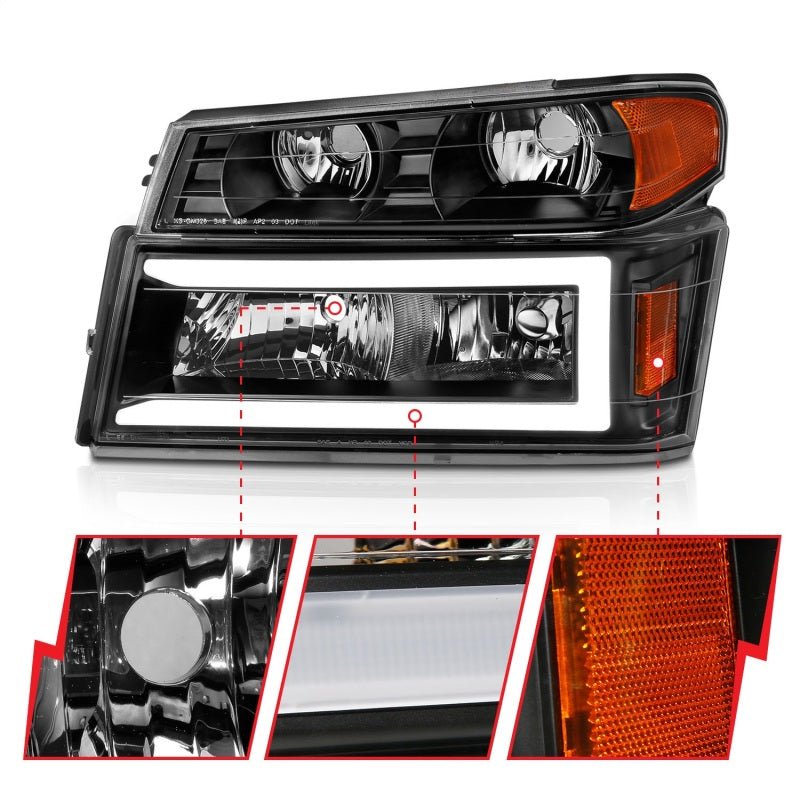 ANZO 04-12 GM Colorado/Canyon/I-Series Crystal Headlights - w/ Light Bar Black Housing 4pcs ANZO ANZ111558