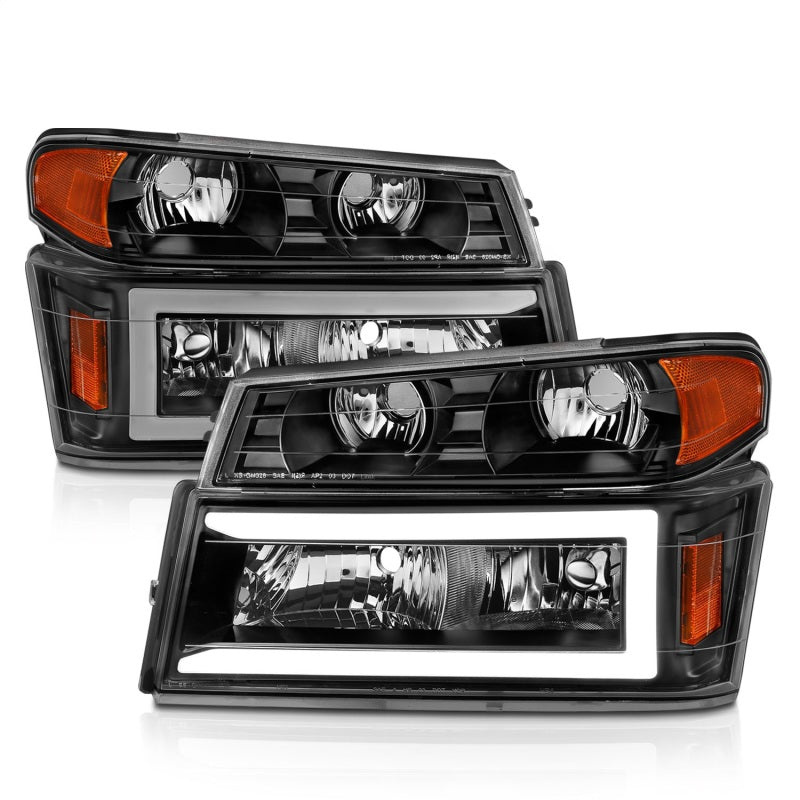 ANZO 04-12 GM Colorado/Canyon/I-Series Crystal Headlights - w/ Light Bar Black Housing 4pcs ANZO ANZ111558