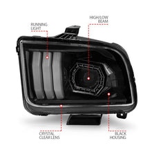 Load image into Gallery viewer, ANZO 05-09 Ford Mustang (w/Factory Halogen HL Only) Projector Headlights w/Light Bar Black Housing ANZO ANZ121566