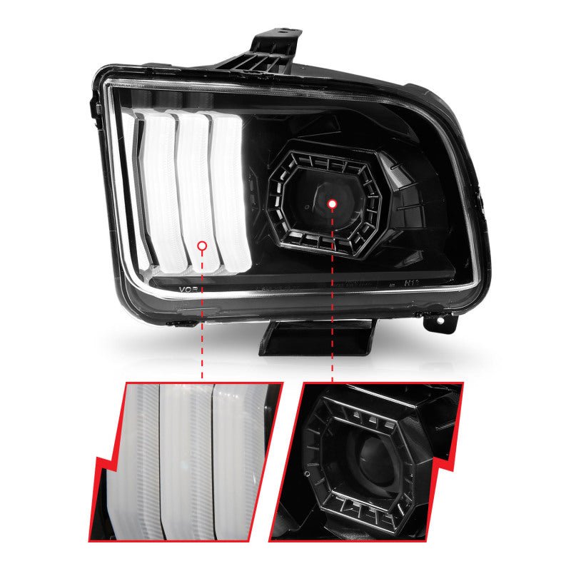 ANZO 05-09 Ford Mustang (w/Factory Halogen HL Only) Projector Headlights w/Light Bar Black Housing ANZO ANZ121566