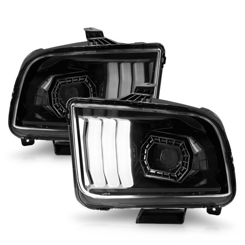 ANZO 05-09 Ford Mustang (w/Factory Halogen HL Only) Projector Headlights w/Light Bar Black Housing ANZO ANZ121566