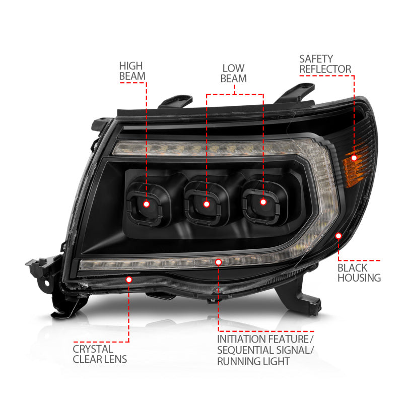 ANZO 05-11 Toyota Tacoma Full LED Proj Headlights White DRL/Init/SeqSig Black - Pair ANZO ANZ111640A