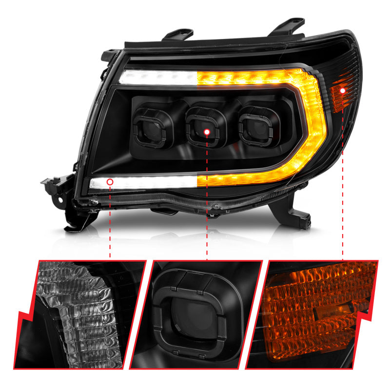 ANZO 05-11 Toyota Tacoma Full LED Proj Headlights White DRL/Init/SeqSig Black - Pair ANZO ANZ111640A
