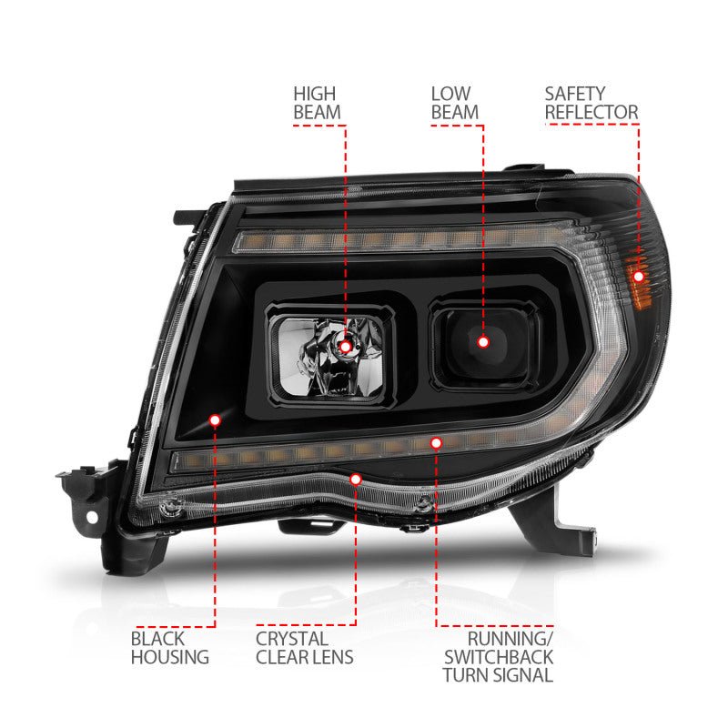 ANZO 05-11 Toyota Tacoma Projector Headlights w/Light Bar Switchback Black Housing ANZO ANZ111564