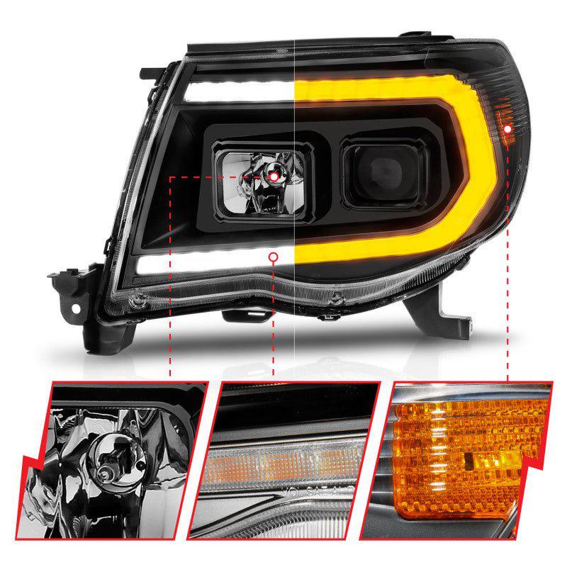 ANZO 05-11 Toyota Tacoma Projector Headlights w/Light Bar Switchback Black Housing ANZO ANZ111564