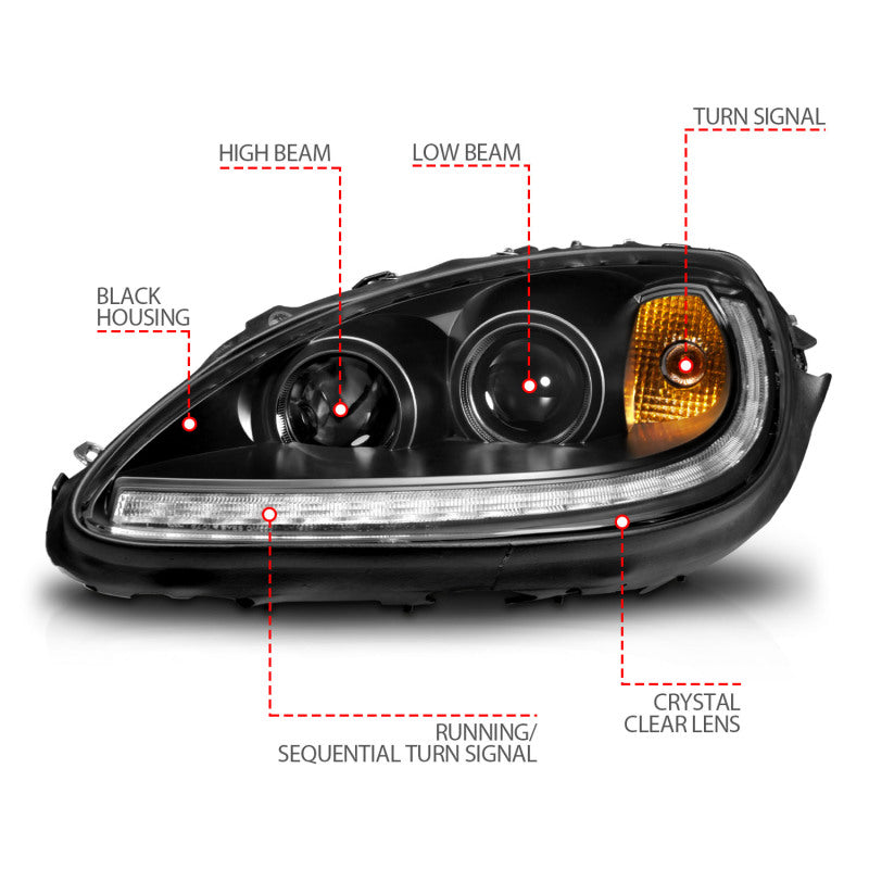 ANZO ANZO 05-13 Chevrolet Corvette Projector Headlights w/switchback & Sequential LED - Black Amber