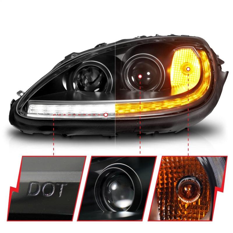 ANZO ANZO 05-13 Chevrolet Corvette Projector Headlights w/switchback & Sequential LED - Black Amber