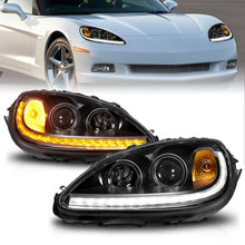 Load image into Gallery viewer, ANZO ANZO 05-13 Chevrolet Corvette Projector Headlights w/switchback &amp; Sequential LED - Black Amber