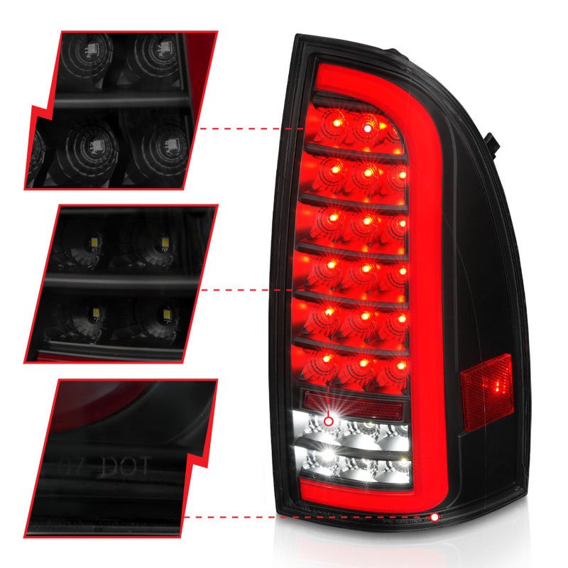 ANZO 05-15 Toyota Tacoma Full LED Tail Lights w/Light Bar Sequential Black Housing Smoke Lens - Black Ops Auto Works