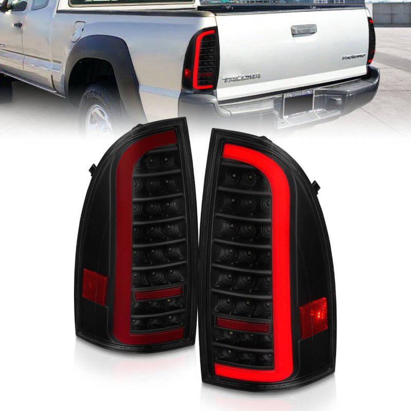 ANZO 05-15 Toyota Tacoma Full LED Tail Lights w/Light Bar Sequential Black Housing Smoke Lens - Black Ops Auto Works