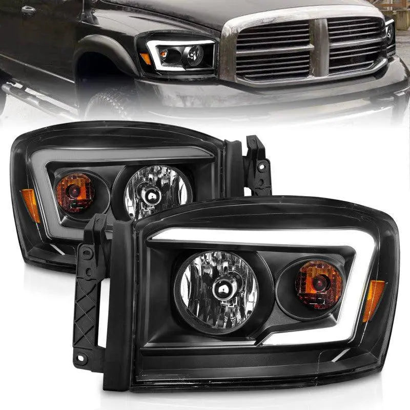 Anzo 06-09 Dodge RAM 1500/2500/3500 Headlights Black Housing/Clear Lens (w/ Light Bars) - Black Ops Auto Works