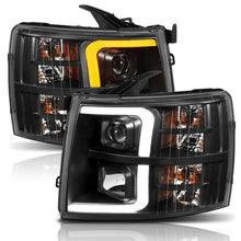 Load image into Gallery viewer, ANZO 07-13 Chevrolet Silverado 1500 Plank Style Projector Headlights Black w/ Amber ANZO ANZ111410