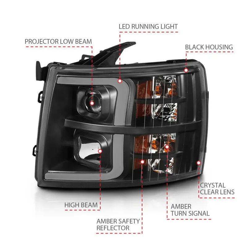 ANZO 07-13 Chevrolet Silverado 3500 Projector Headlights - Black Amber ANZO ANZ111480