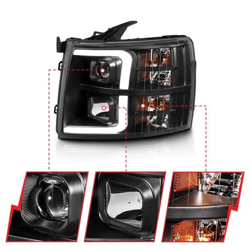 ANZO 07-13 Chevrolet Silverado 3500 Projector Headlights - Black Amber ANZO ANZ111480