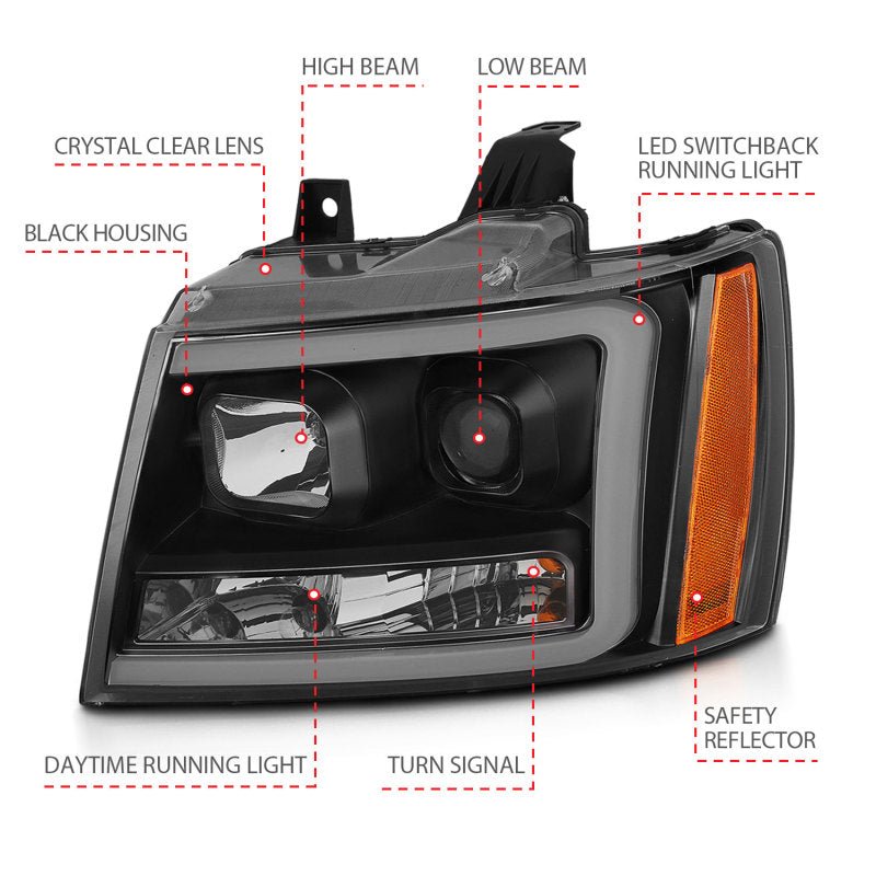 ANZO 07-14 Chevy Tahoe Projector Headlights w/ Plank Style Design Black w/ Amber ANZO ANZ111402