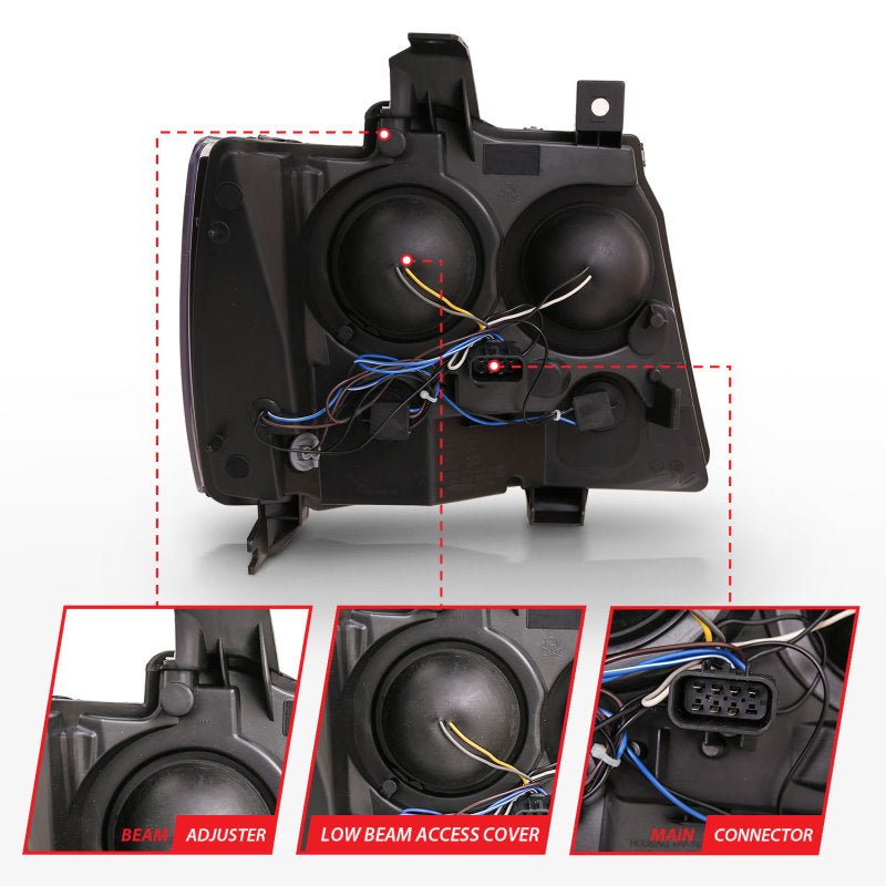 ANZO 07-14 Chevy Tahoe Projector Headlights w/ Plank Style Design Black w/ Amber ANZO ANZ111402